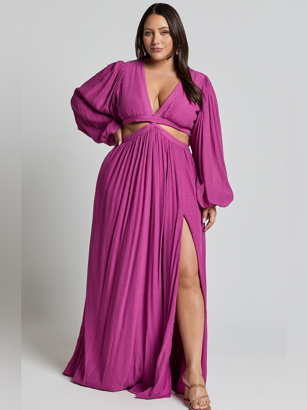 Showpo Magenta Plus Size Cutout Maxi Dress with balloon Sleeves